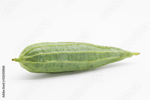 single Angled luffa or Ridge gourd (Ribbed Gourd) isolated on white background. photo