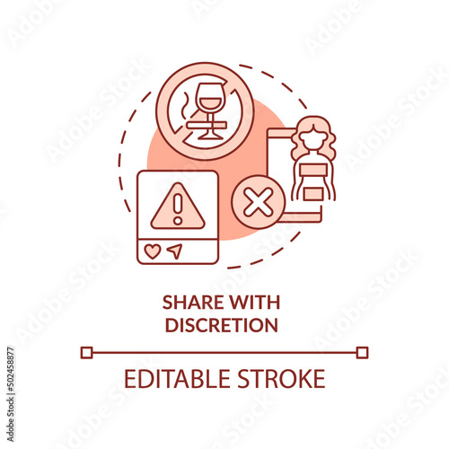 Share with discretion red concept icon. Internet communication. Netiquette rule abstract idea thin line illustration. Isolated outline drawing. Editable stroke. Arial, Myriad Pro-Bold fonts used