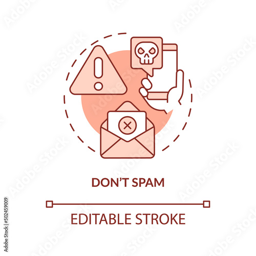 Do not spam red concept icon. Unwanted message. Online communication. Netiquette rule abstract idea thin line illustration. Isolated outline drawing. Editable stroke. Arial, Myriad Pro-Bold fonts used