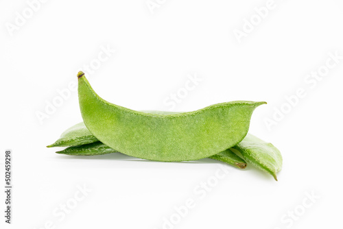 green Hyacinth beans or sheem isolate on white background, front view