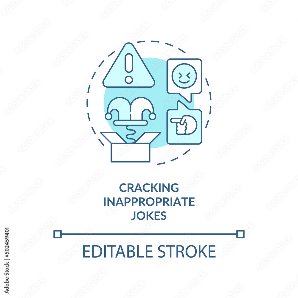 Cracking inappropriate jokes turquoise concept icon. Business etiquette abstract idea thin line illustration. Isolated outline drawing. Editable stroke. Arial, Myriad Pro-Bold fonts used