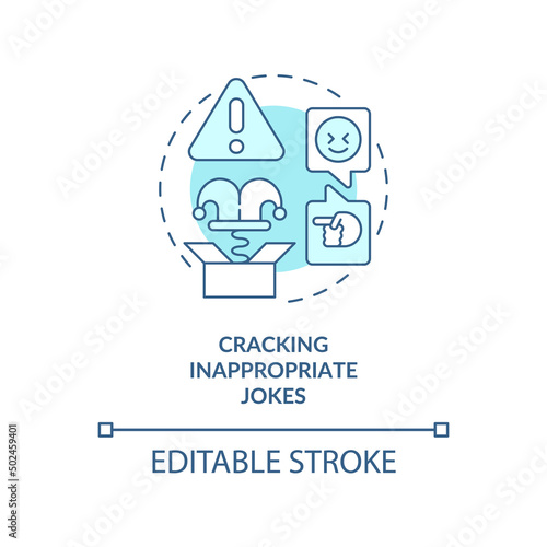 Cracking inappropriate jokes turquoise concept icon. Business etiquette abstract idea thin line illustration. Isolated outline drawing. Editable stroke. Arial, Myriad Pro-Bold fonts used