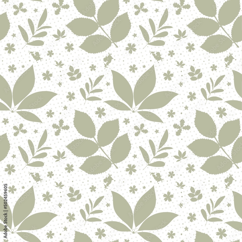 Raster illustration with the image of a background pattern with flowers, leaves and plants. The plant background is solid seamless. Green, yellow, red, gray. For collage, design, websites, articles Raster illustration with the image of a background pattern with flowers, leaves and plants. The plant background is solid seamless. Green, yellow, red, gray. For collage, design, websites, articles