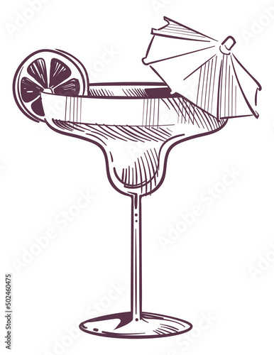 Margarita glass. Sweet summer drink with cocktail umbrella