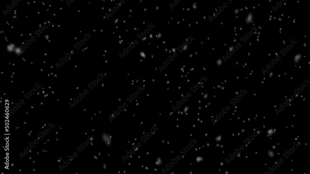 Falling snowflakes isolated on black background. Realistic snow falling animation. 3d rendering Falling snowflakes isolated on black background. Realistic snow falling animation. 3d rendering