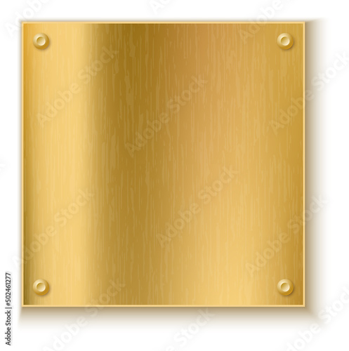 Realistic wall plate. Golden blank metal board