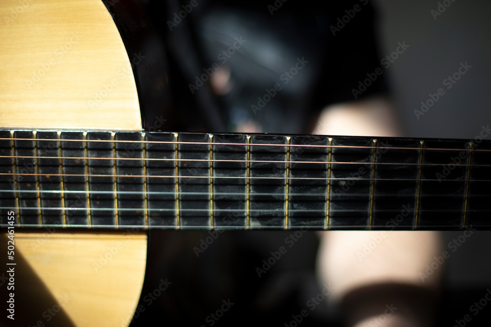 Guitar with wide neck. Acoustic guitar neck. Stock Photo | Adobe Stock
