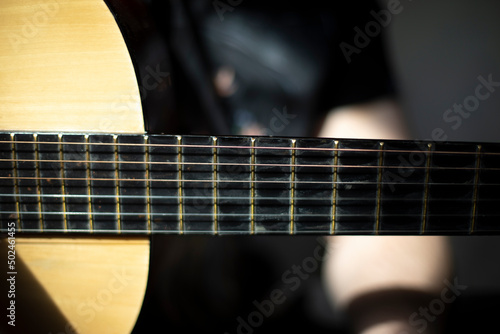 Quadro em tela Guitar with wide neck. Acoustic guitar neck.