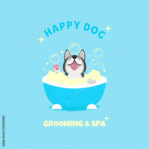 Dog grooming. Design for grooming salon. Vector flat illustration