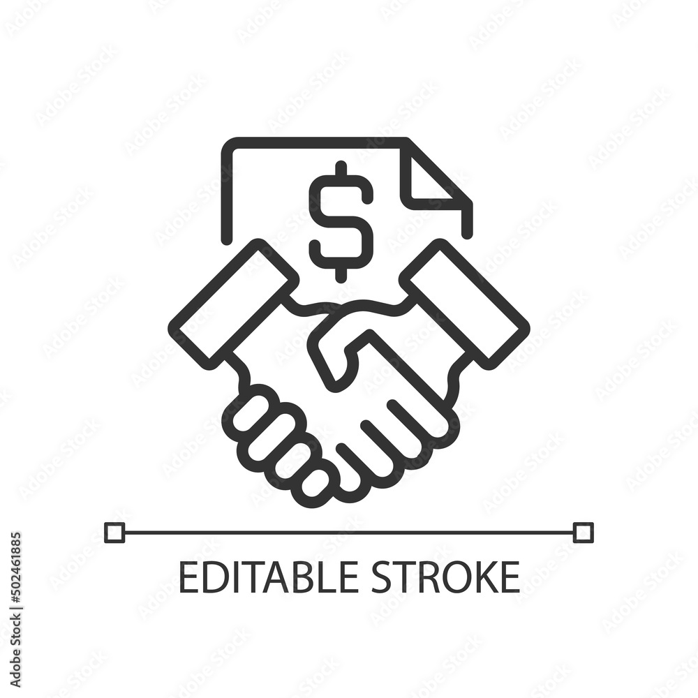 Contract pixel perfect linear icon. Business operation. Formal document. Binding agreement. Thin line illustration. Contour symbol. Vector outline drawing. Editable stroke. Arial font used Contract pixel perfect linear icon. Business operation. Formal document. Binding agreement. Thin line illustration. Contour symbol. Vector outline drawing. Editable stroke. Arial font used