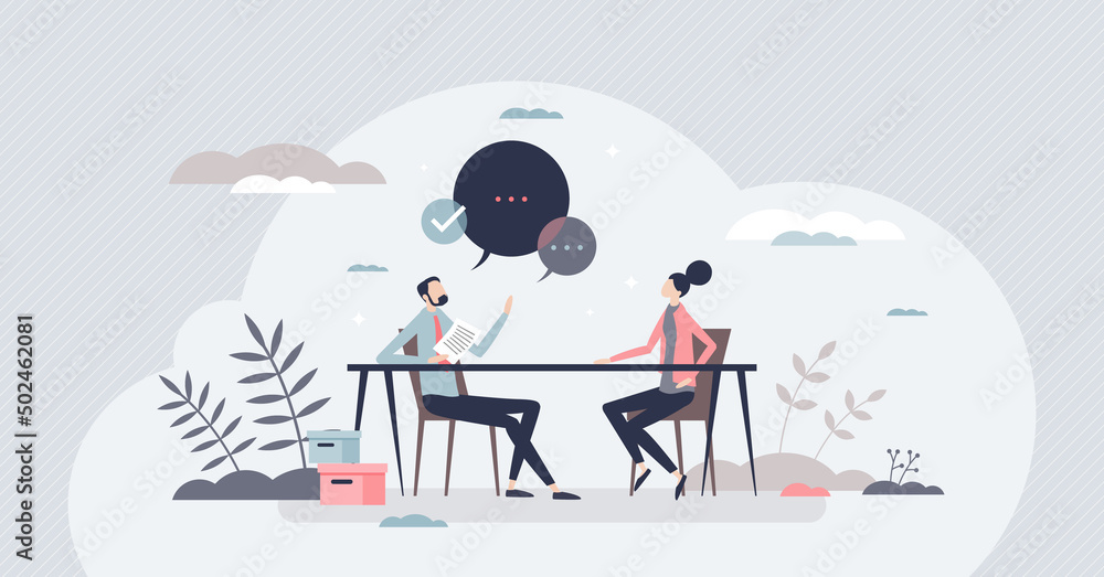 Career counselor and job mentor or guidance expert tiny person concept. Motivation lesson and inspiration coaching with employee future opportunity and vision strategy potential vector illustration. Career counselor and job mentor or guidance expert tiny person concept. Motivation lesson and inspiration coaching with employee future opportunity and vision strategy potential vector illustration.