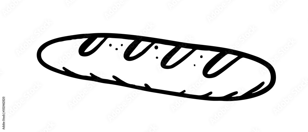 Baguette is a hand-drawn bakery element Vector in the style of a doodle sketch. For cafe and bakery menus Baguette is a hand-drawn bakery element Vector in the style of a doodle sketch. For cafe and bakery menus