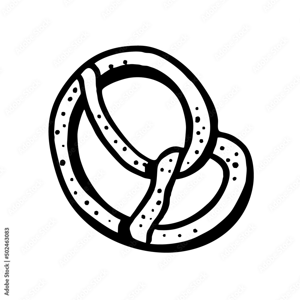 Pretzel is a hand-drawn bakery element Vector in the style of a doodle sketch. For cafe and bakery menus Pretzel is a hand-drawn bakery element Vector in the style of a doodle sketch. For cafe and bakery menus