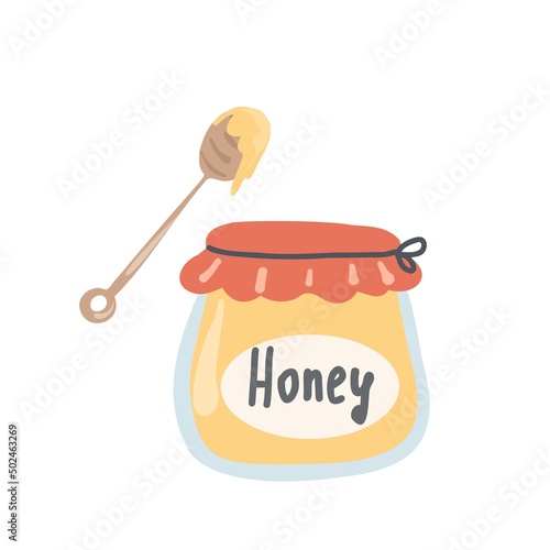 Hand drawn jar of honey. Illustration for advertising, web, booklets, postcards.