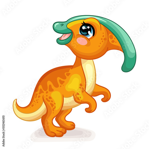 Cute cartoon dinosaur baby parasaurolophus vector illustration