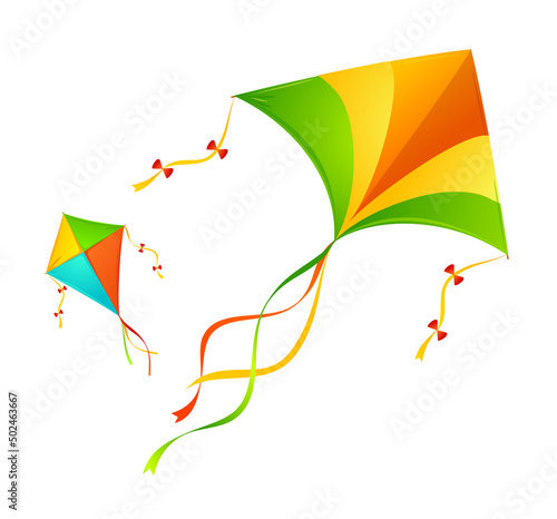 Realistic Detailed 3d Flying Kite Toy Set. Vector