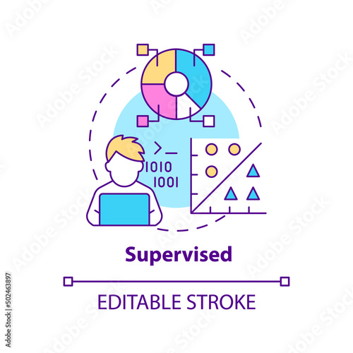 Supervised concept icon. Labeled dataset. Category of machine learning abstract idea thin line illustration. Isolated outline drawing. Editable stroke. Arial, Myriad Pro-Bold fonts used