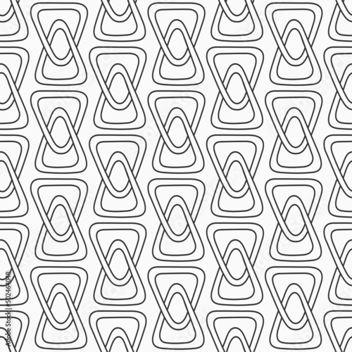Seamless vector pattern with intersecting hand drawn triangle shapes. Triangles with rounded corners. Black and white background.