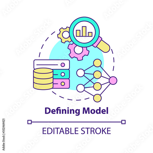 Defining model concept icon. Problem solving step in machine learning abstract idea thin line illustration. Isolated outline drawing. Editable stroke. Arial, Myriad Pro-Bold fonts used