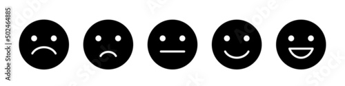 Rating scale or pain scale in the form of emoticons. 
Black icons. Vector clipart isolated on white background.	
