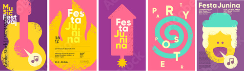 Festa Junina. Vector illustrations. Music Festival. Simple, minimalist icons. Festive banner, poster, cover.