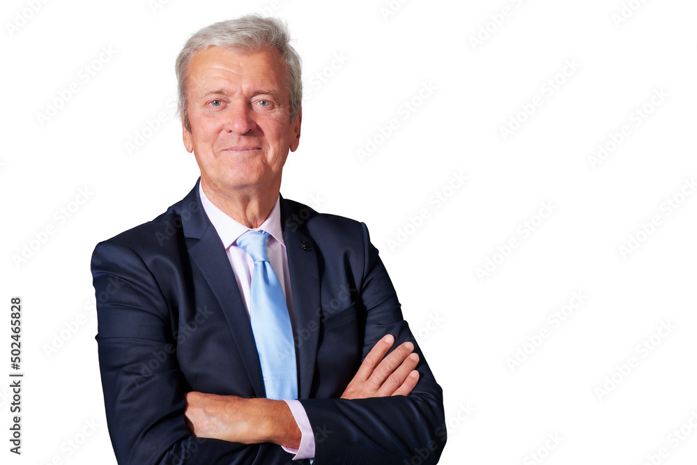 Elderly businessman standing at isolated white background Elderly businessman standing at isolated white background