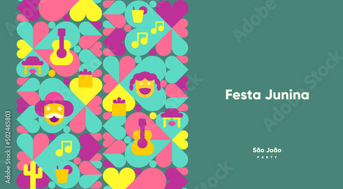 Festa Junina. Vector illustrations. Music Festival. Simple, minimalist icons. Festive banner, poster, cover.