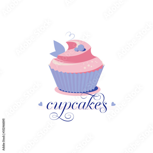 Cupcake vector logo for candy makers  baking  pink and blue tones