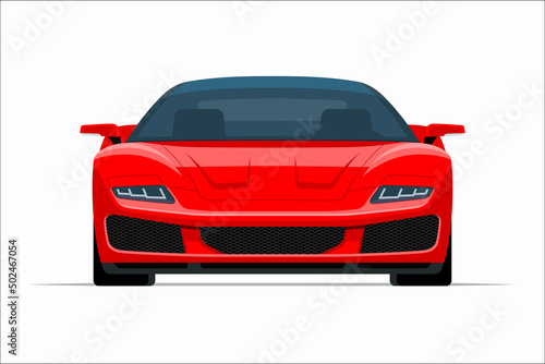 Modern sports car. Front view of a 2-door sports coupe isolated on white background. Vector supercar icon for road and transportation illustrations.