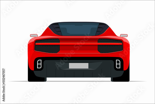 Modern sports car. Rear view of a 2-door sports coupe isolated on white background. Vector supercar icon for road and transportation illustrations.