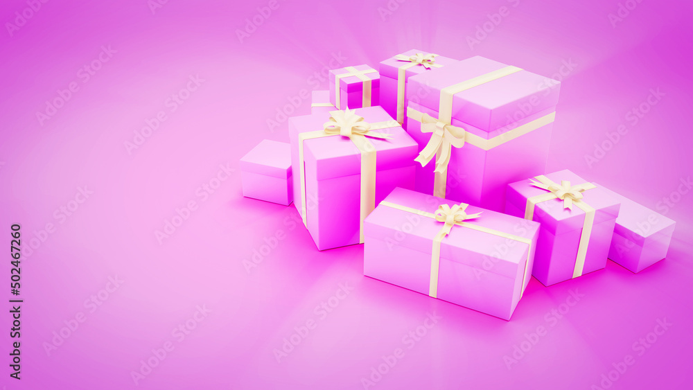 nice rose holiday many present boxes - object 3D illustration nice rose holiday many present boxes - object 3D illustration