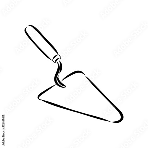 Trowel in doodle style. Isolated outline. Hand drawn vector illustration in black ink on white background.