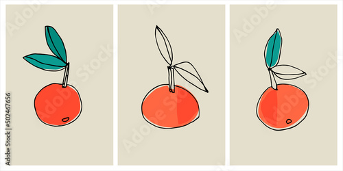 Vector graphic with apple, tangerine, orange. Decor printable art. Contemporary design for prints, posters, stationery, logos, branding, invitations social media posts