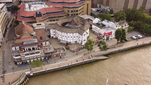 Shooting from the drone Shakespeare's Globe on the Thames embankment.