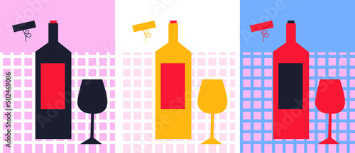 Wine logo set for shops, packaging and advertising. Abstract flat stickers, emblems and labels for alcohol drinks. Graphic design editable for your design.