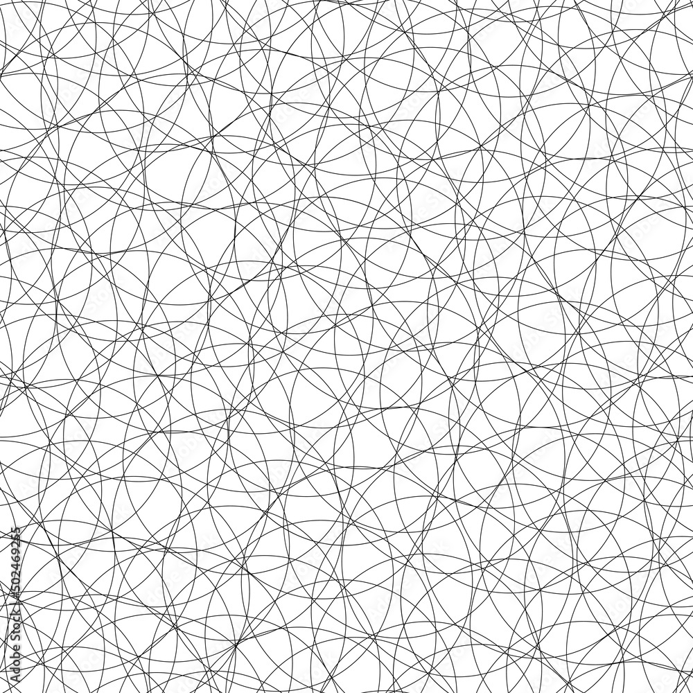 Fototapeta premium Tangled background of thin black outline overlapping circles