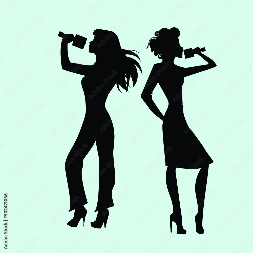 silhouette of a girls with microphone