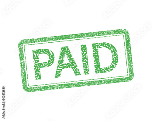 Paid green stamp isolated on white background. Vector illustration.