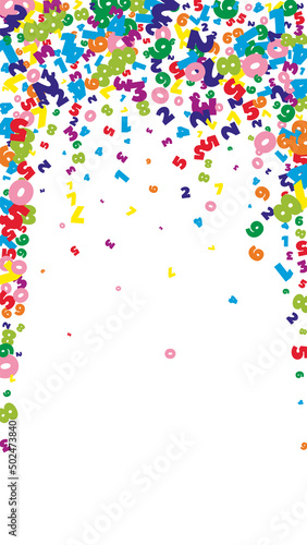 Falling bright numbers. Math study concept with flying digits. Immaculate back to school mathematics banner on white background. Falling numbers vector illustration.
