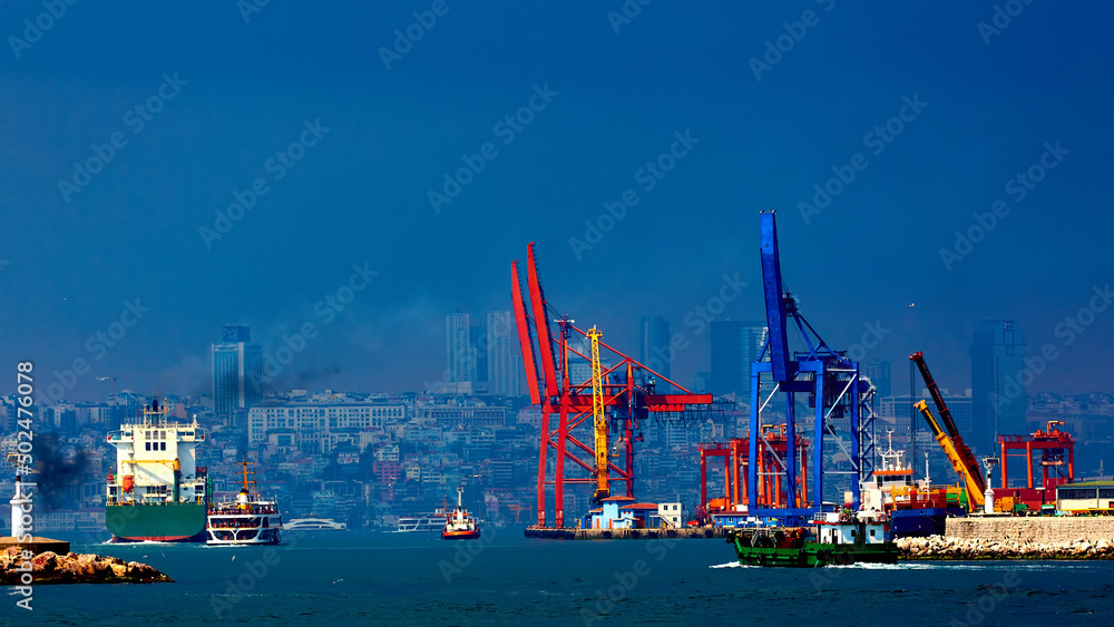 Istanbul, Turkey - 05.05.2022: Haydarpasa Port and Container Terminal