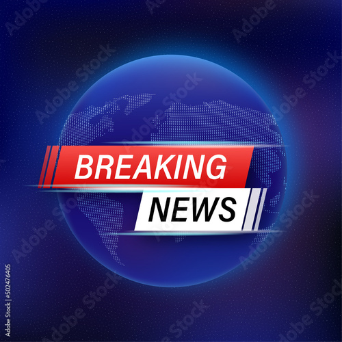 Blue breaking news on dark blue background. Illustration, vector. News concept