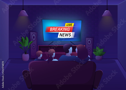 Illustration with living room news. Cartoon people vector illustration