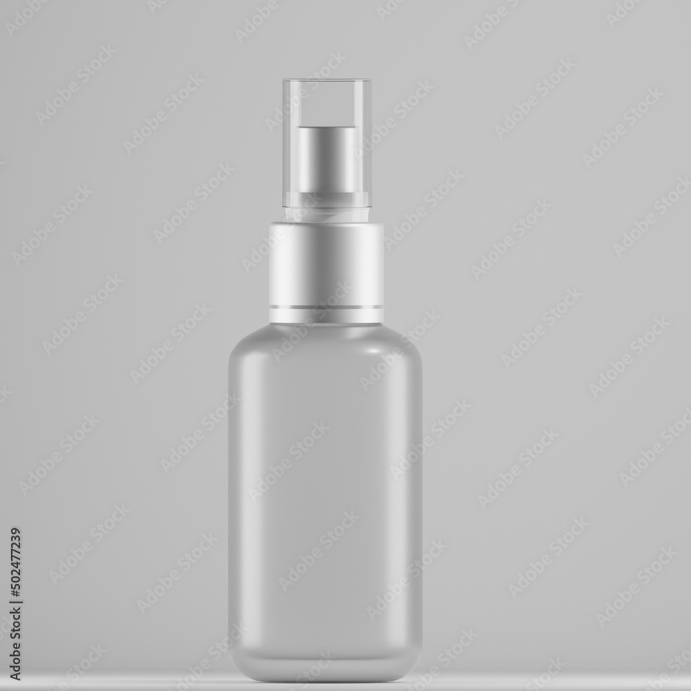frosted glass white bottle oil cosmetic a front view 3d render frosted glass white bottle oil cosmetic a front view 3d render