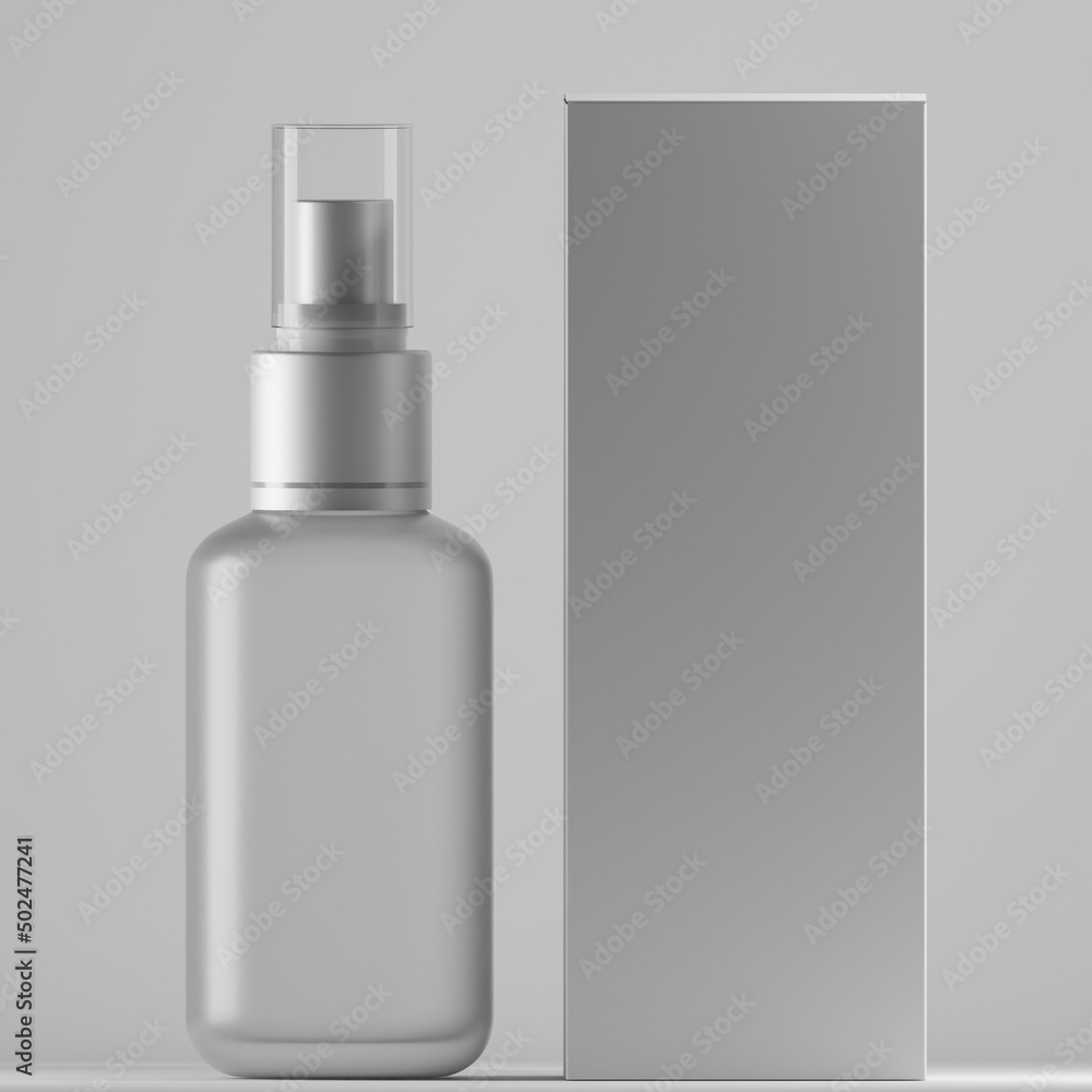 glass frosted bottle oil cosmetic with transparent cap and white box a front view 3d render glass frosted bottle oil cosmetic with transparent cap and white box a front view 3d render