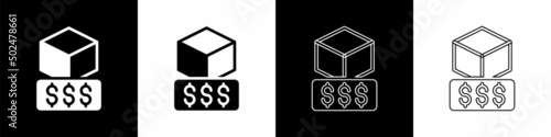 Set 3D printer services icon isolated on black and white background. 3d printing. Vector