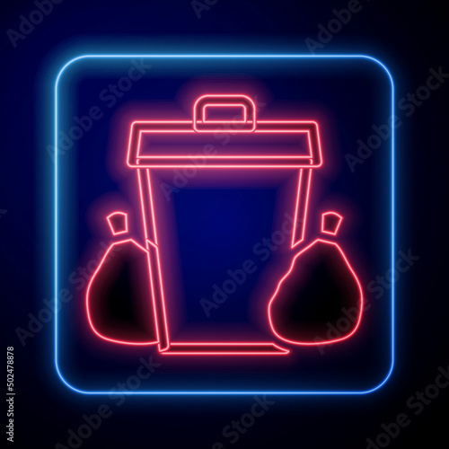 Glowing neon Trash can icon isolated on black background. Garbage bin sign. Recycle basket icon. Office trash icon. Vector