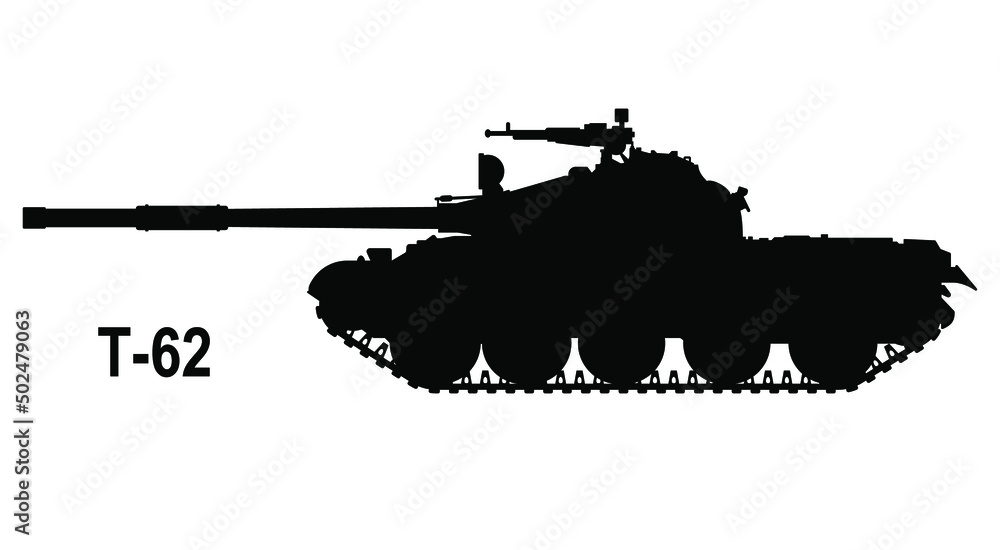 Battle tank T-62. Tank icon. Vector illustration. Tank silhouette
