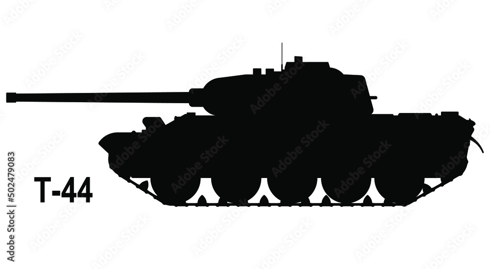 Battle tank T-44. Tank icon. Vector illustration. Tank silhouette