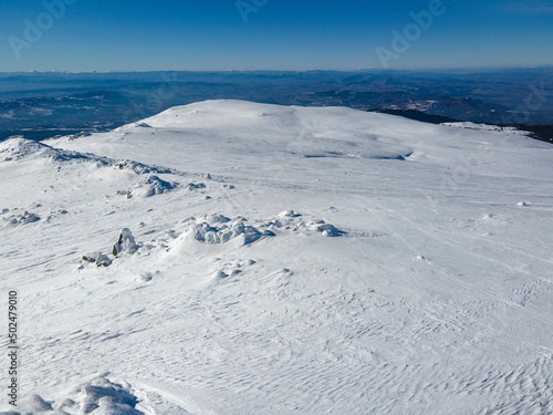 Aerial Winter view of Vitosha Mountain near Cherni Vrah peak, Bulgaria