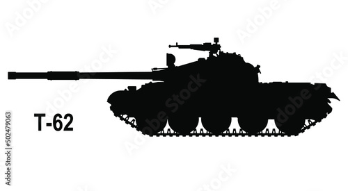 Battle tank T-62. Tank icon. Vector illustration. Tank silhouette